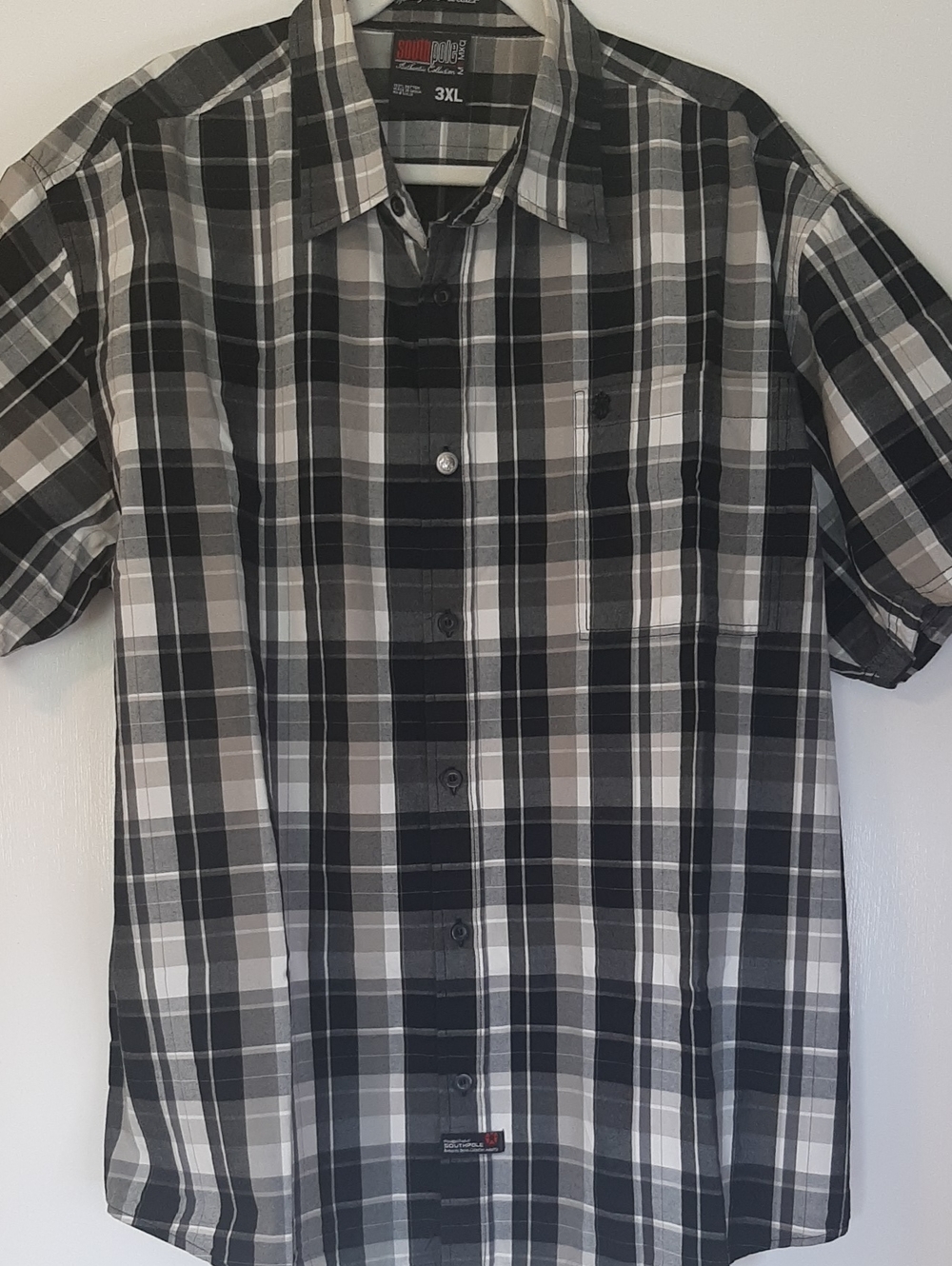 South Pole 3 XL Hexagon Product Plaid Short Sleeve Button-Down Classic Vintage